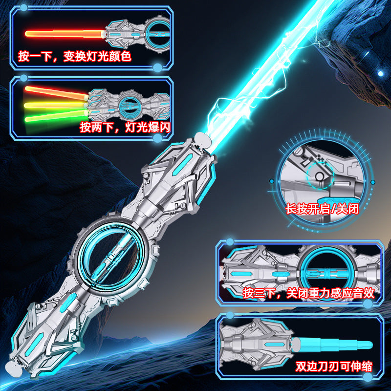 New fire blade double-edged lightsaber - dual-head, retractable, rotating, with colorful lights and sound effects - laser toy gift for boys and girls