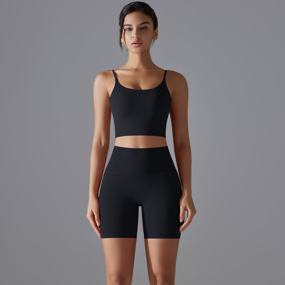 Naked feel high-waisted butt-lifting compression shorts & open-back sports bra set - women's breathable, quick-dry running, fitness & yoga apparel