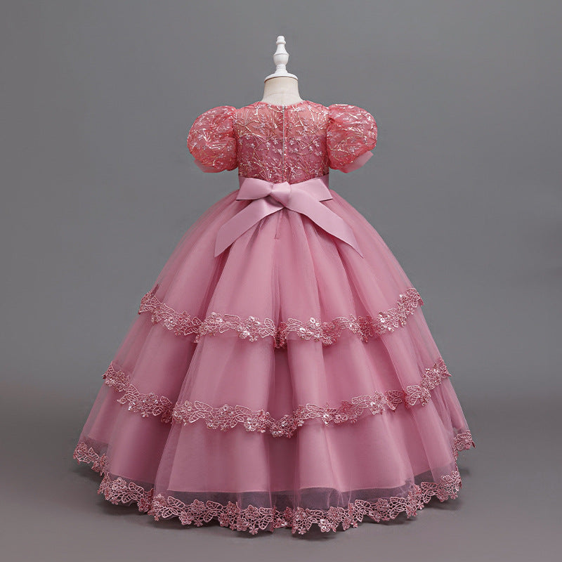 Girls' formal dresses  new mesh flower girl runway violin children's day performance costume tutu wholesale for export
