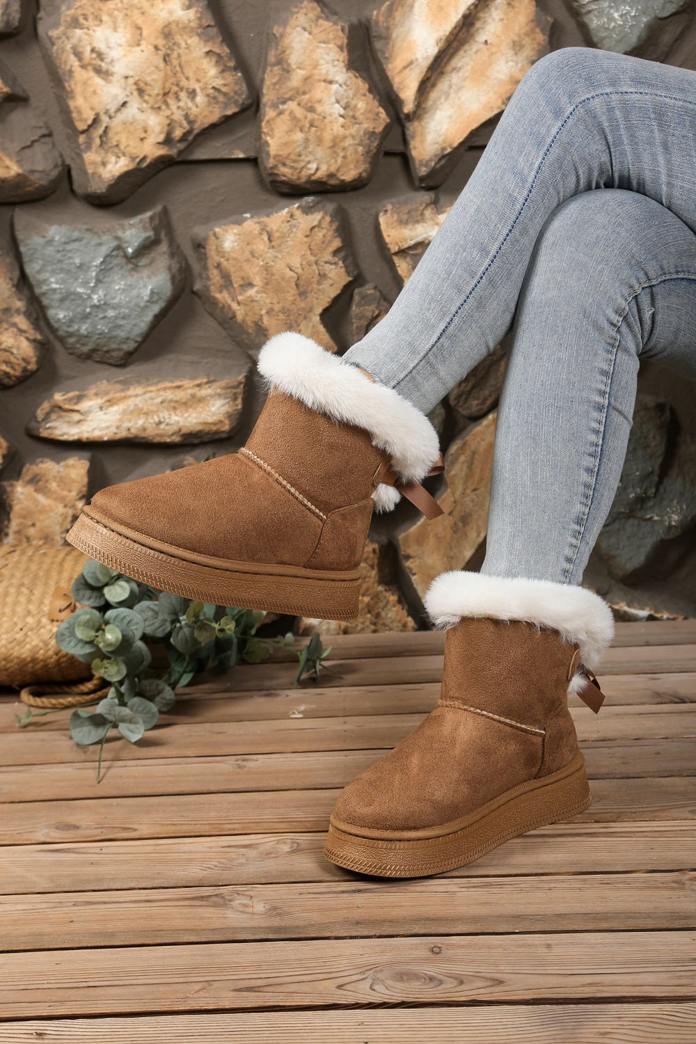 cross-border winter new arrivalfleece-linedthickenedplus size snow boots thick sole fur bow bowsheattech short boots for women