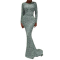 spring new european and american export women's clothing  hot stamping long sleeve elegant slim sexy maxi dress evening gown