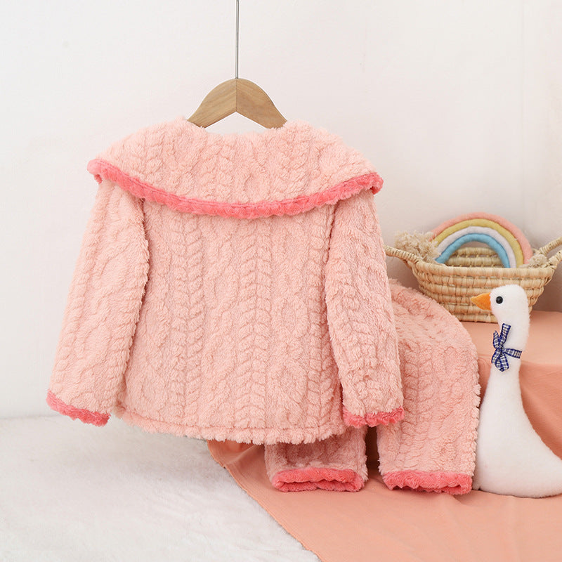 Girls' flannel pajamas - autumn/winter  collection: coral fleece winter warm kids' loungewear (fleece-lined)