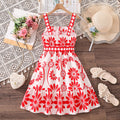 Girls' dress - new spring/summer  collection: european & american casual resort style, printed sleeveless button-up tie-waist dress