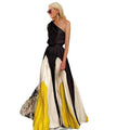 spring/summer new women's clothing  foreign trade style color block off-shoulder printed dress slim fit maxi dress