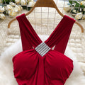 Goddess style sexy heavy industry diamond halter suspender dress heart ruched silm slimming look hip cover backless short skirt