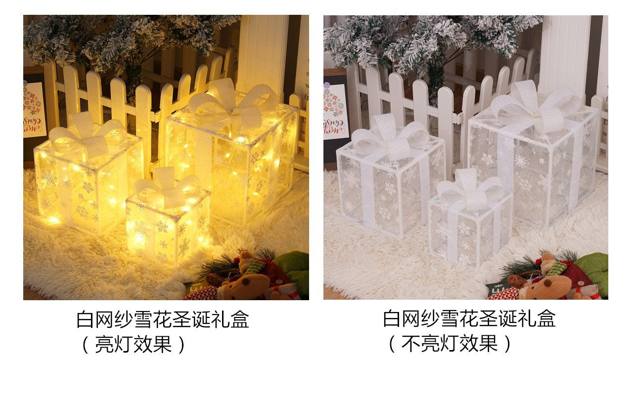Popular Christmas gift box three-piece Christmas light decoration ambient light ins wind indoor and outdoor flashing ornament