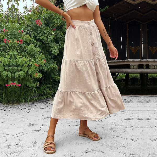 Independent Station Cross-border 2022 Autumn New Products European and American Casual Skirts Solid Color Skirts Women's Medium and Long