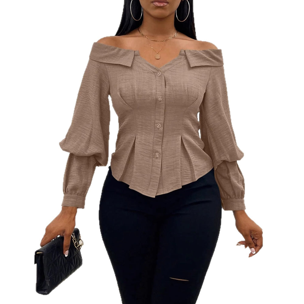 Amazon fashion cross-border women's one shoulder ruffles hem lightly mature queen style elegant short shirt