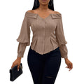 Amazon fashion cross-border women's one shoulder ruffles hem lightly mature queen style elegant short shirt