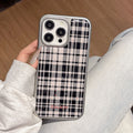 Black and white checkered iphone 17 pro max electroplated shockproof phone case, apple 16 silver edge drip glue protective cover
