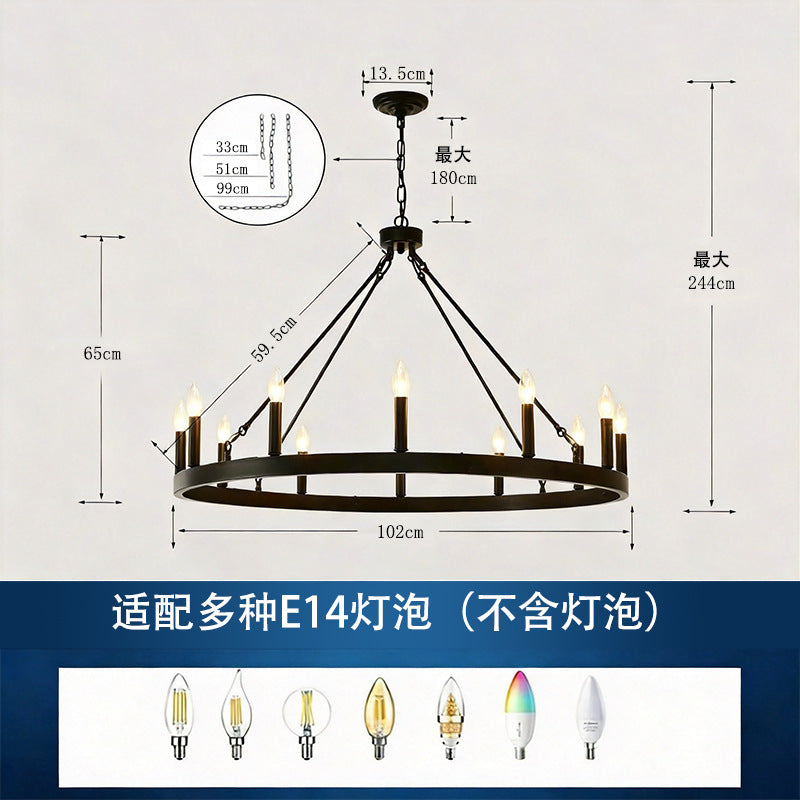 American industrial style two-tier ring pendant light - clear glass hotel villa living room dining room lighting fixture