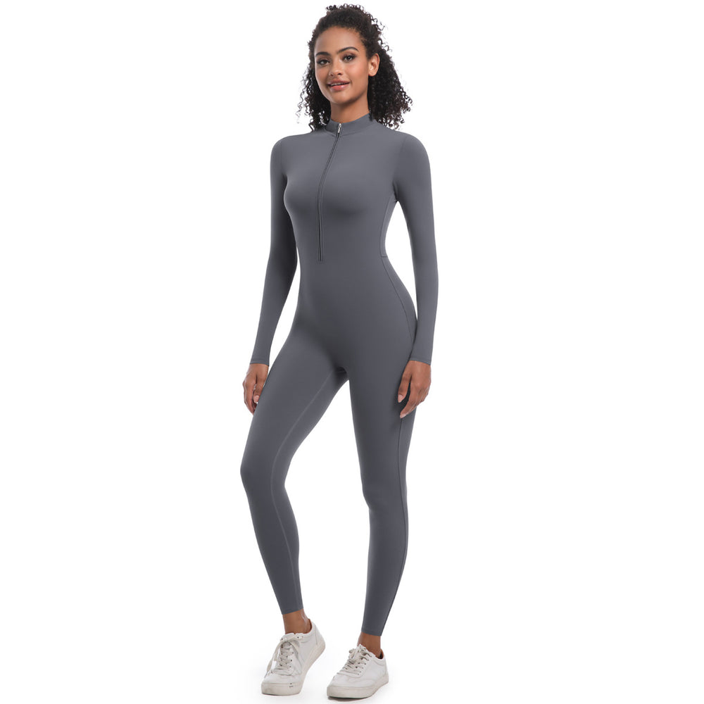 European and american style zipper nude feel long sleeve bodysuit yoga outfit - quick dry, compression, high-intensity running fitness activewear for women