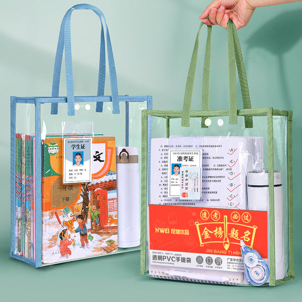 Transparent tote bag Exam special bag Student carrying book bag Test paper file storage bag File bag Tutoring