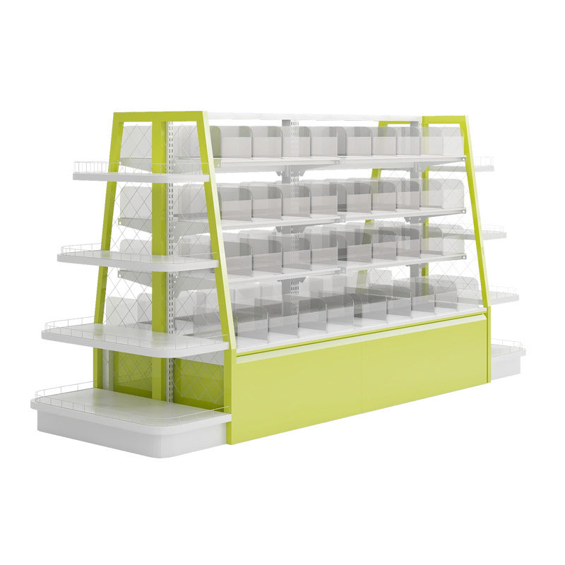 Snack supermarket shelves with bottom cabinets are very busy. Zhao Yiming has good storage for bulk goods. I want to come to the snack food display rack.