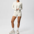 new breathable brushed fleece long-sleeve workout set - solid color three-piece gym outfit for women