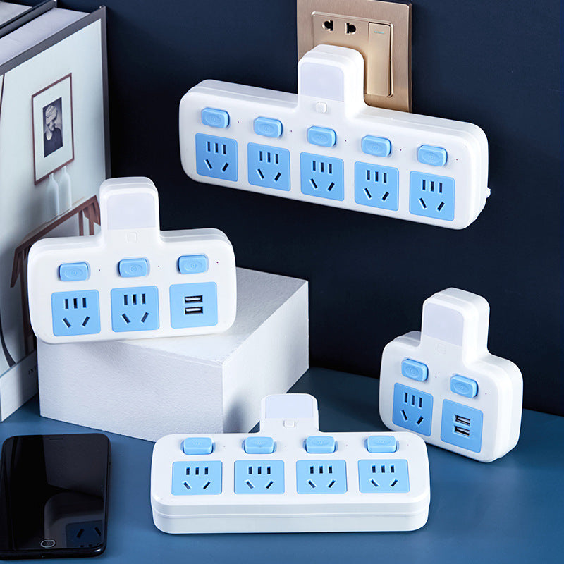 Office-style multifunctional wireless socket converter with usb, independent switches, multi-outlet power strip with night light