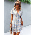new women's casual v-neck printed short-sleeve dress