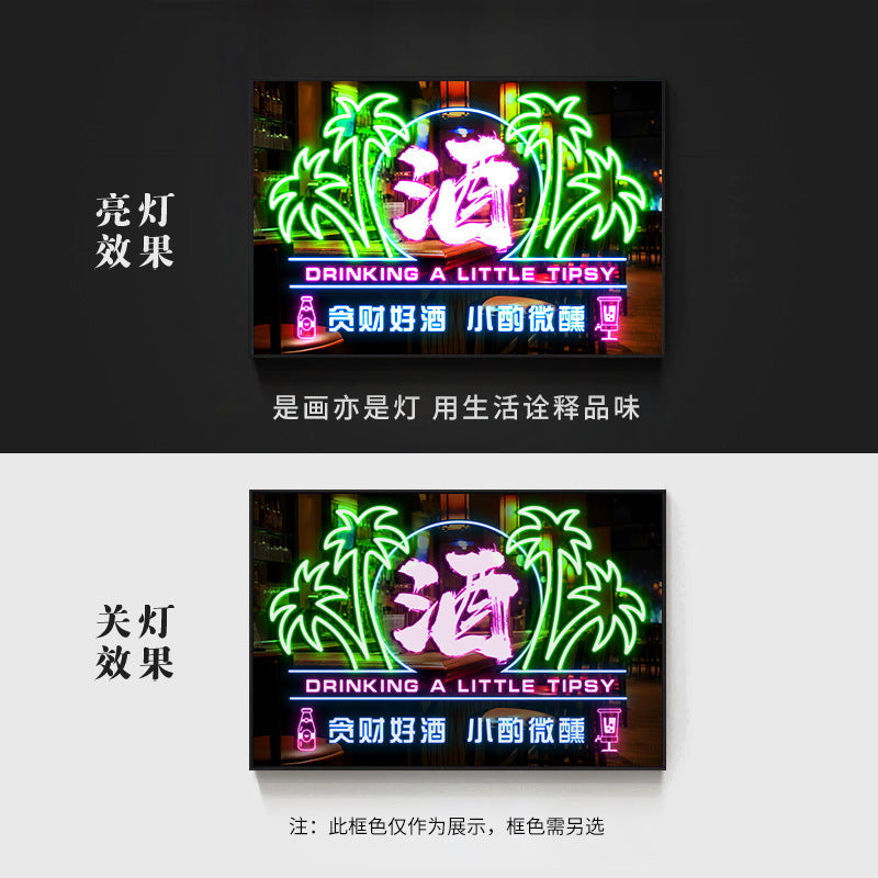 Bar wall decoration painting clear led neon lights luminous characters hanging paintings BBQ shop KTV box pub with lights painting