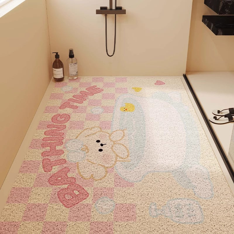 Cartoon cute shower room bathroom mat hollow silk loop non-slip anti-fall floor mat bathroom toilet drainage foot mat