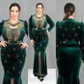 Jenny's factory direct export: gold velvet rhinestone embellished luxury slim-fit mermaid long sleeve maxi dress - african women's clothing