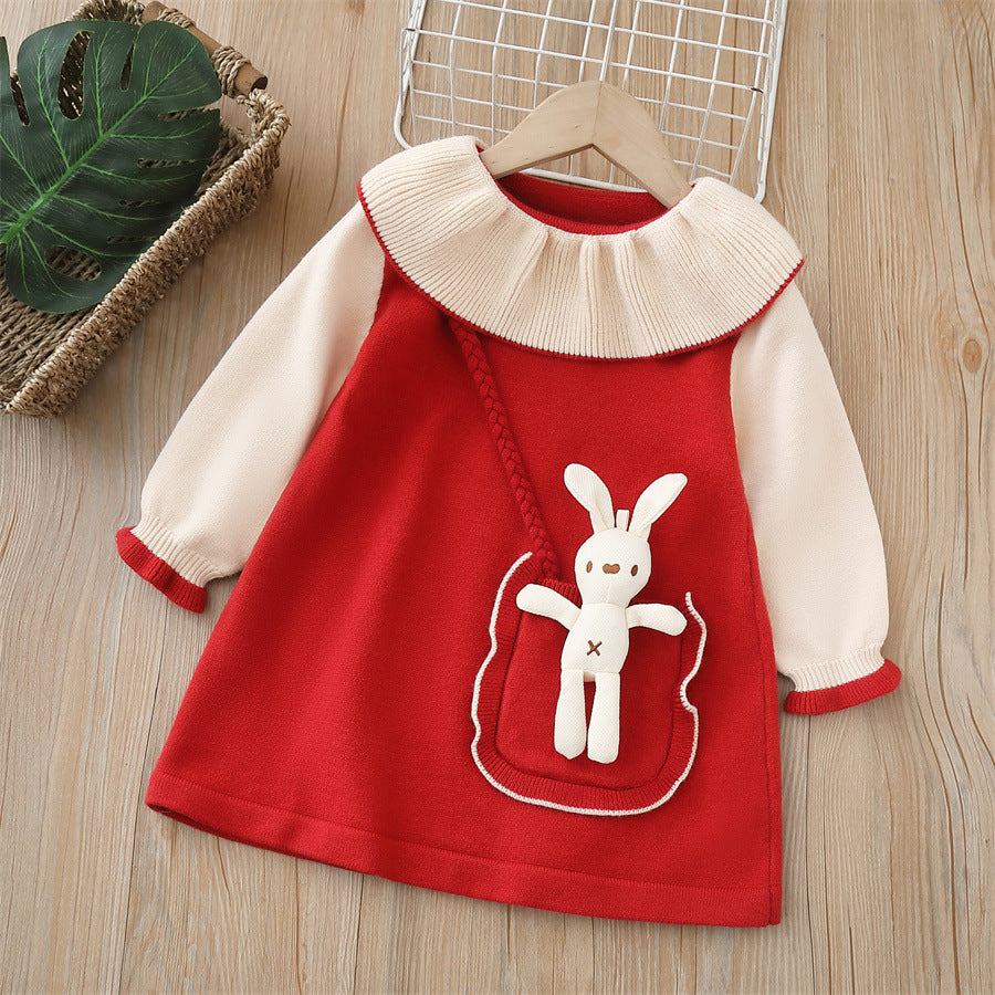 Girls' knit dress -  autumn/winter new collection - backpack style cute dress