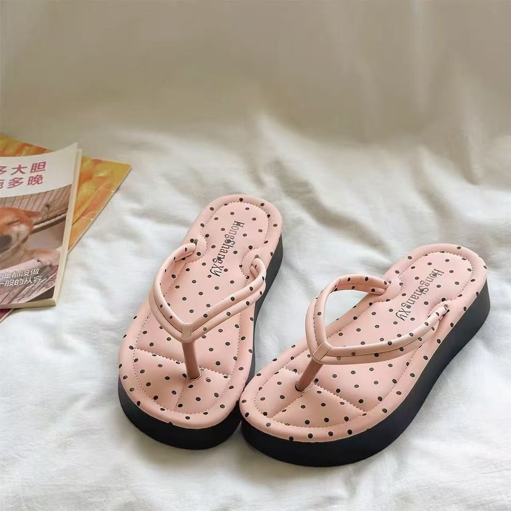 Kitten polka dot flip-flops outwear sandals new arrivalinsfashionthick sole flip-flops korean style home slippers for women