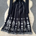 Classy lady heavy industry beading round neck long sleevesdress women  fall and winter waist inner sweater skirt long skirt