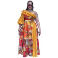African plus size women's printed off-the-shoulder dress -  export fashion european and american cross-border spring/summer chiffon maxi dress