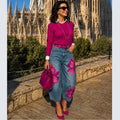 European and american style floral denim jeans - new women's streetwear fashion printed cropped pants for  cross-border e-commerce