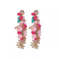 French pink girly rose flower earrings - forestcore dopamine vacation style tassel studs - light luxury ear jewelry