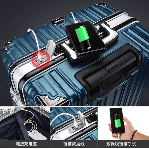 Rod aluminum frame trolley case charging kangaroo suitcase female password universal wheel 24 scratch-proof fashion business travel case