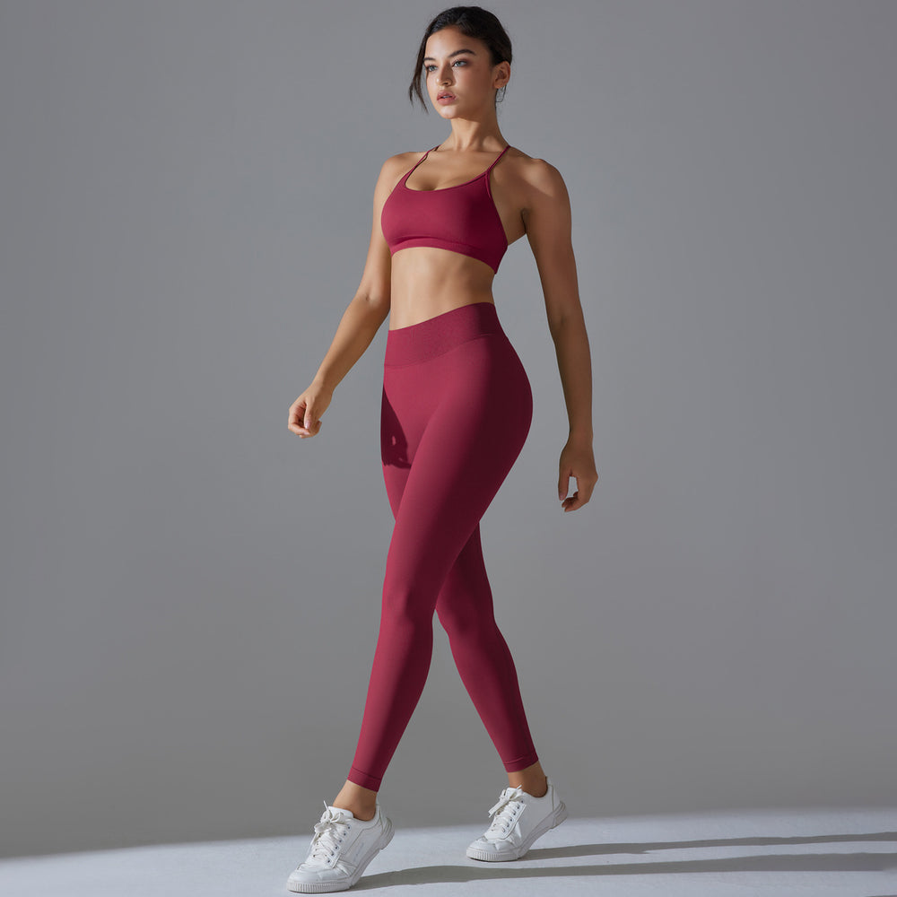 New arrival cross-border seamless pure color tight cross back sports intimates yoga suit running fitness yoga wear for women