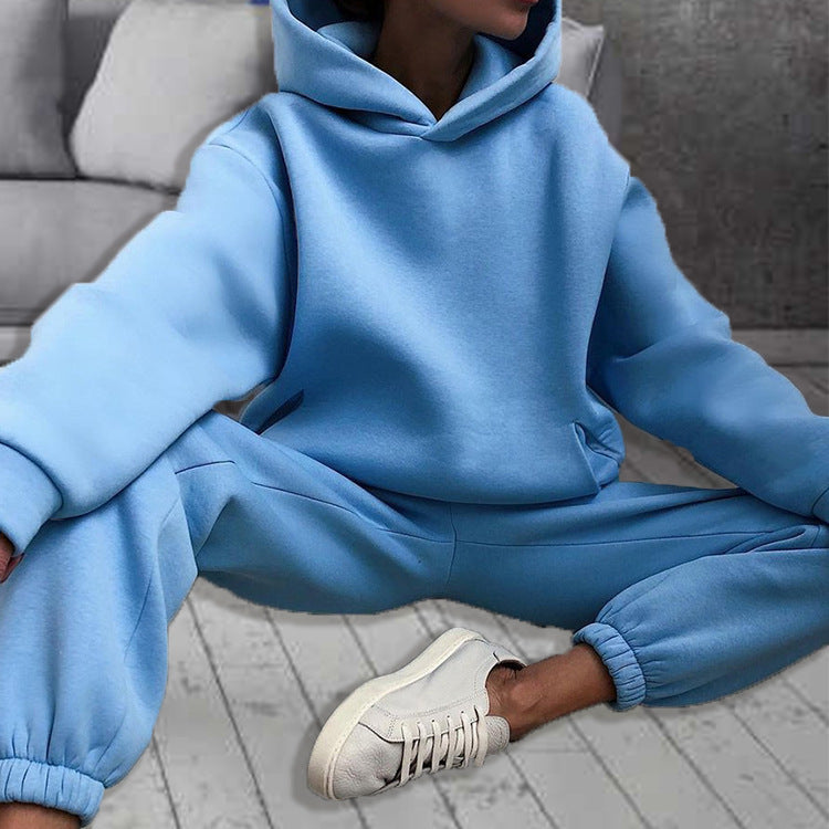 cross-border e-commerce european and american women's clothing: new summer collection - solid color activewear hoodie and casual pants two-piece set