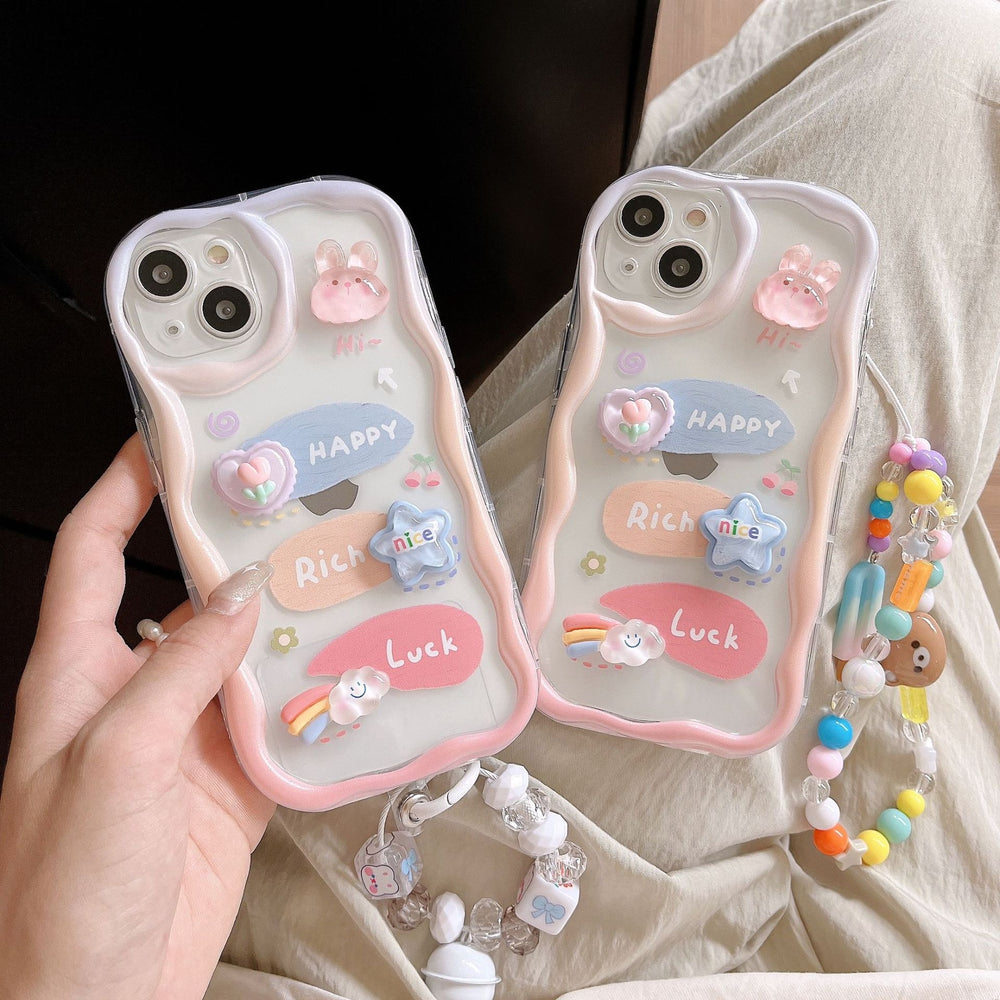 Bear and rabbit compatible iphone 16 case, ip14 pro bracelet, apple 17 girl's style pendant