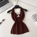 Korean style halter knit cutout camisole - women's summer outerwear, designer cutout slim fit, commute chic top