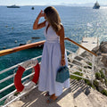 European and american cross-border african women's clothing  summer new arrival: elegant striped sleeveless dress with turn-down collar and tie waist