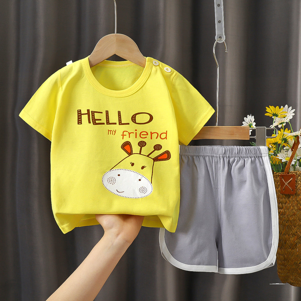 Kids' short-sleeve and shorts set - toddler & children's summer pure cotton underwear - boys' & girls' crew neck t-shirt