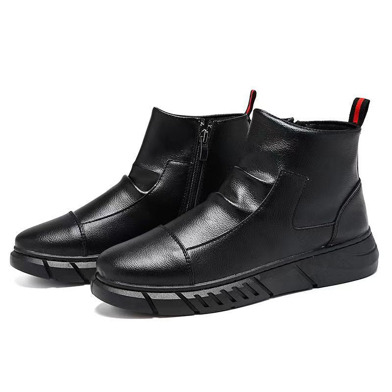 Men's winter warm cotton shoes - fleece lined, non-slip, casual high-top cotton shoes for men, elderly cotton shoes, men's leather cotton shoes for seniors