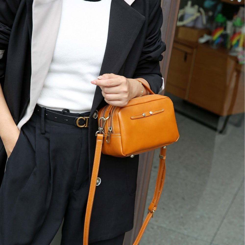 Genuine leather crossbody bag - 2024 spring/summer versatile fashion handbag - fresh & chic top grain cowhide premium small square bag