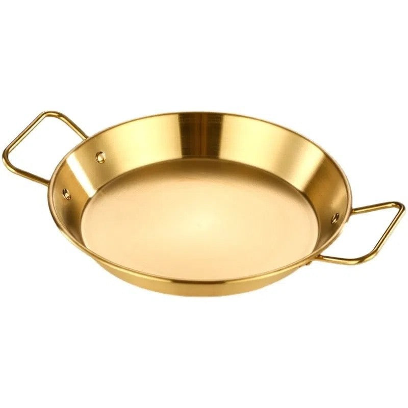 Korean seafood plate stainless steel round thickened spanish plate golden snack plate double ear fried chicken pasta dry pot plate
