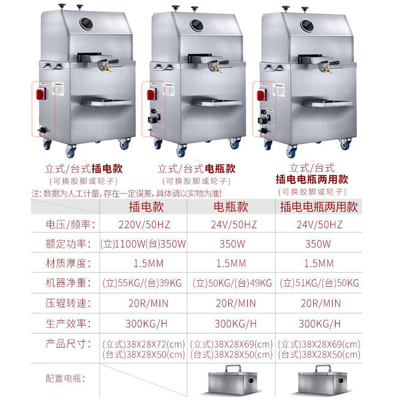 Commercial sugarcane juicer - stainless steel automatic electric tabletop sugarcane press machine - ideal for street vendors