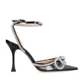 Transparent bow rhinestone high heel sandals pointed toe closed toe stiletto heels fashion european and american cross-border style