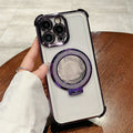 Four-corner electroplated glitter mirror phone case for apple 16 pro, iphone 12/11 with ring stand