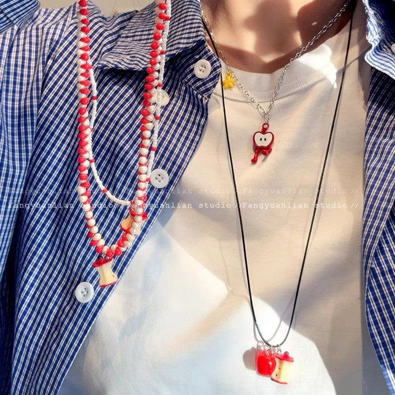 Niche style design summer small fresh apple beaded necklace for women insclassy sense casualfashioneasiest for match clavicle chain
