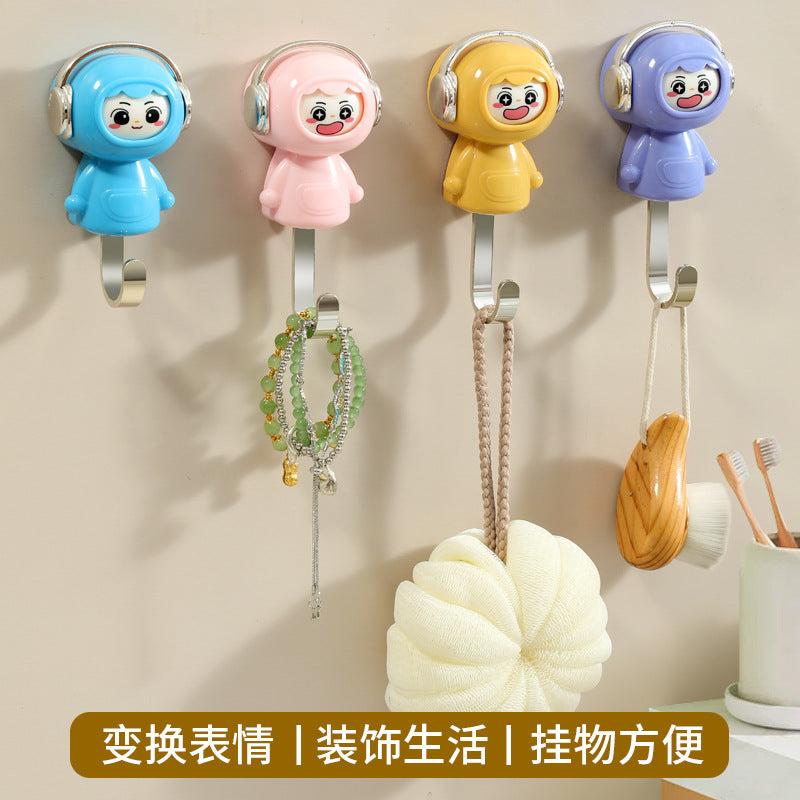 Entryway no-drill strong adhesive retractable hook - cartoon cute & creative figurine, damage-free adhesive hook for door back