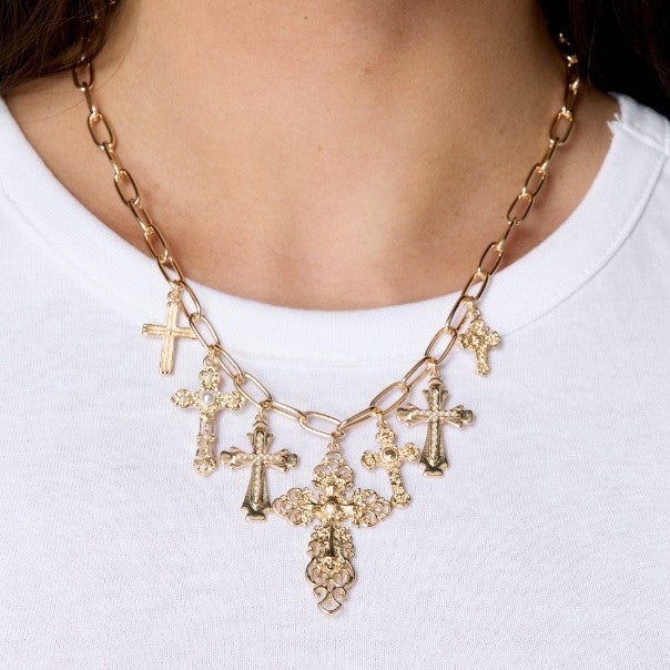 Wholesale diamond-studded cross necklace - european & american cross-border niche design accessories - women's hip-hop punk metal clavicle chain
