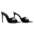 Summer european and american rhinestone high heel sandals pointed toe stiletto black high heels slip-on cross-border export ultra high heels
