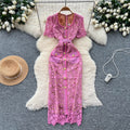 Classy sense of cut air square collar quality lacedress women's summer metal buckle waist silmslimming look a-line skirt