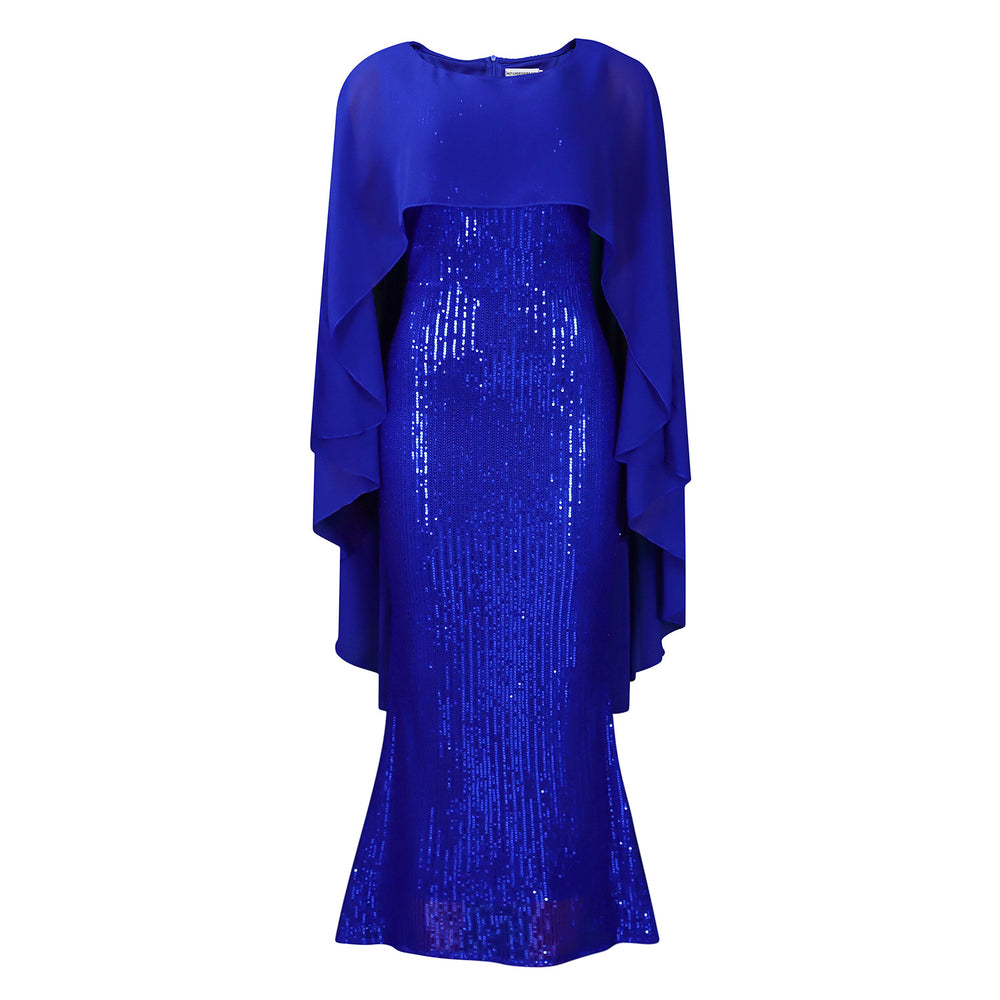 D556 european and american style spring new fashion chiffon cape sequin bodycon maxi dress banquet party gown