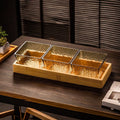 Amber ripple 3-compartment fruit platter with wooden tray - heavy-duty plastic